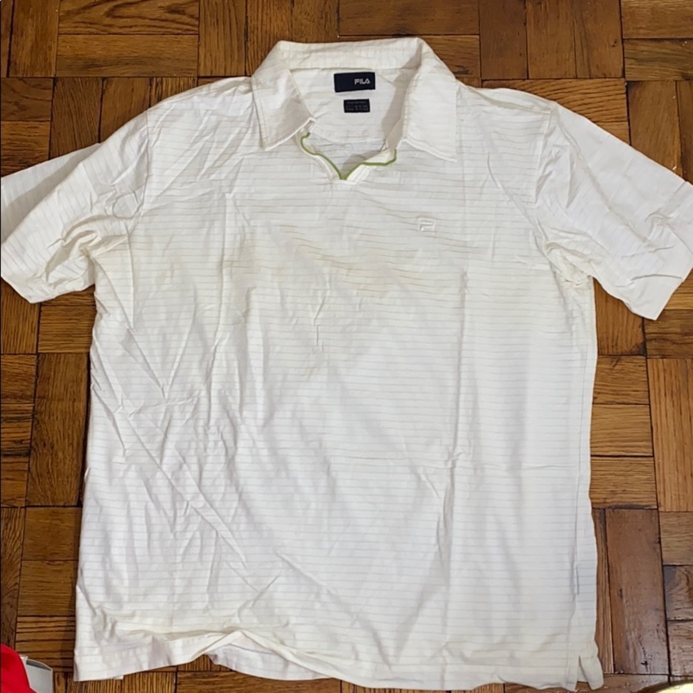 Fila men white stripe polo shirt